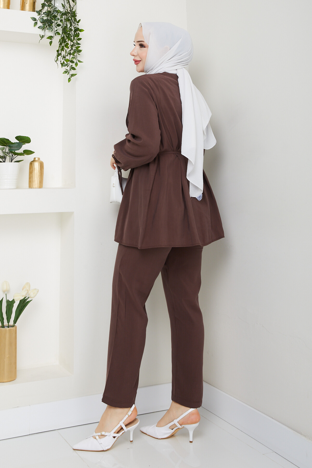 NERVÜR DİKİŞLİ DETAYLI TAKIM-KAHVE