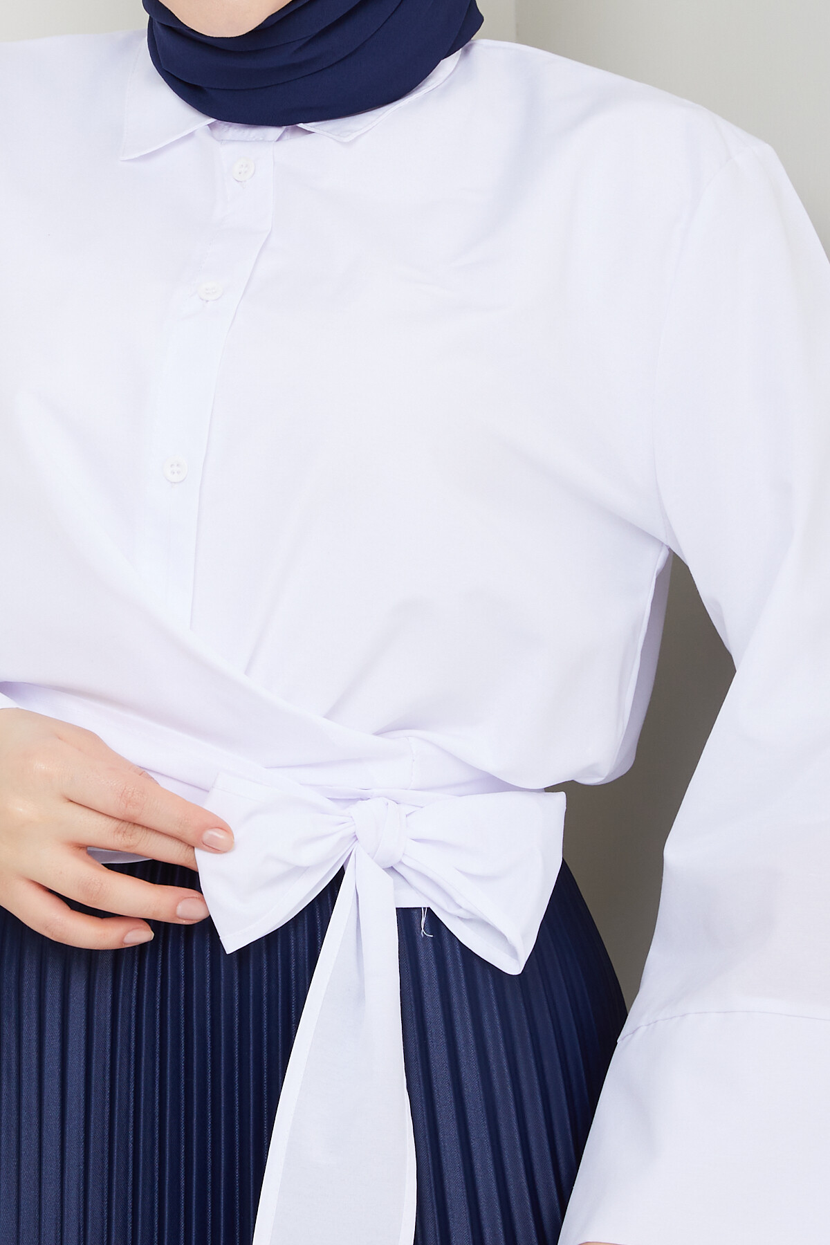 NRSY ÇAPRAZ BAĞLAMALI CROP GÖMLEK - BEYAZ