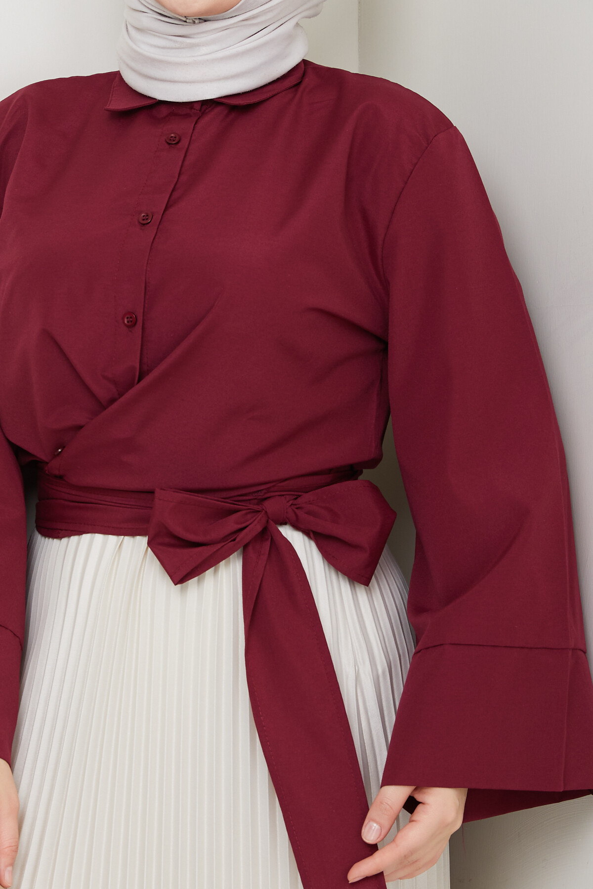 NRSY ÇAPRAZ BAĞLAMALI CROP GÖMLEK - BORDO