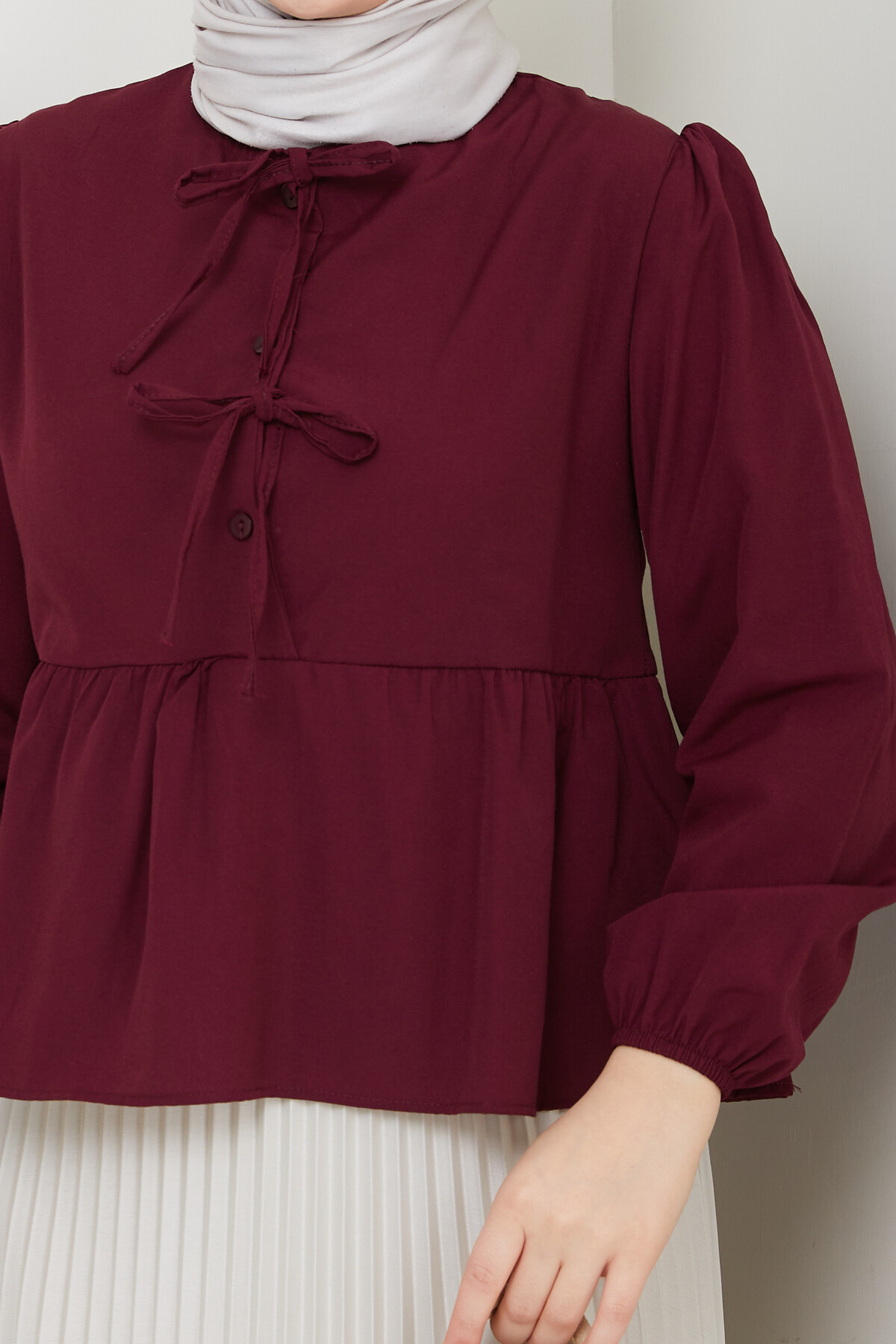 ÖN BAĞCIKLI BLUZ ETEK KOMBİN-BORDO