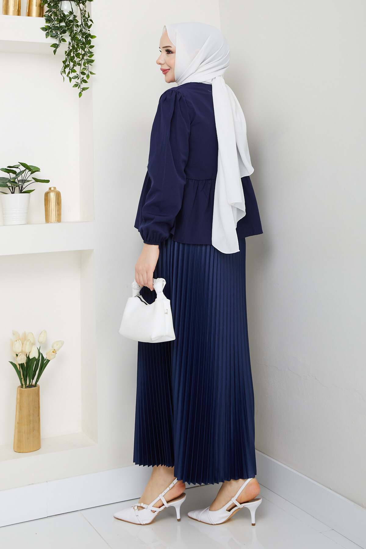 ÖN BAĞCIKLI BLUZ ETEK KOMBİN-LACİVERT