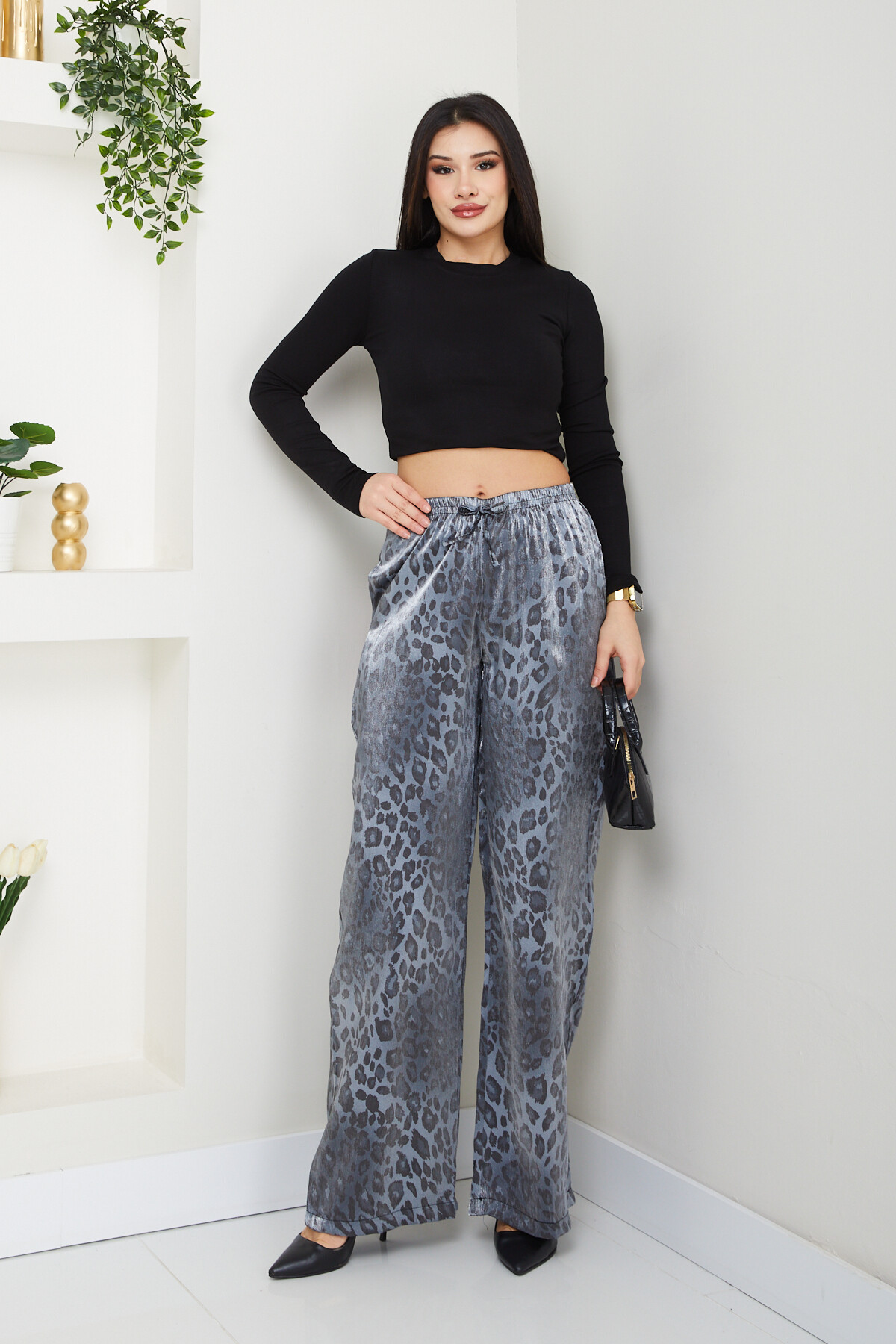 PARLAK ZEBRA PANTALON-GRİ