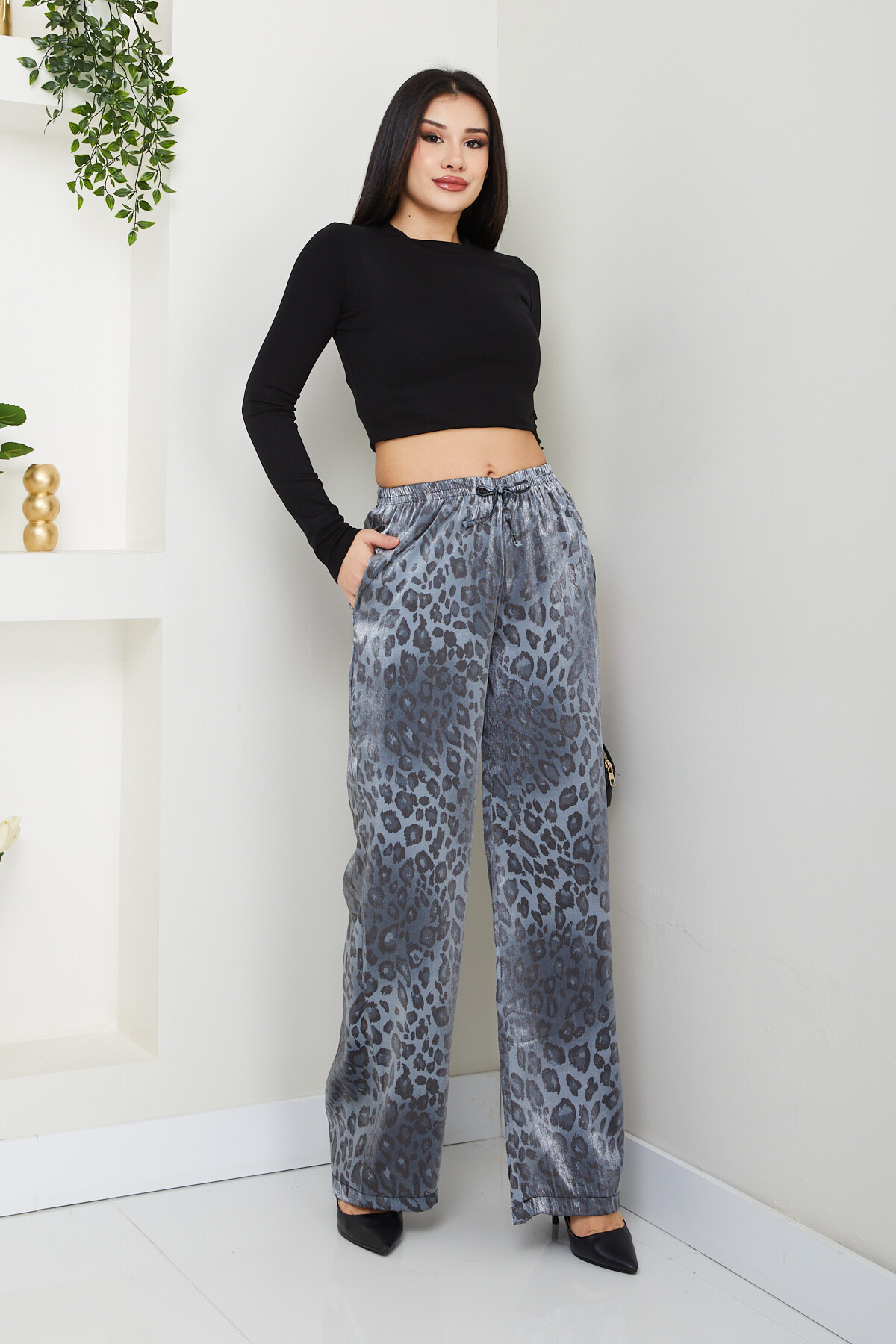 PARLAK ZEBRA PANTALON-GRİ