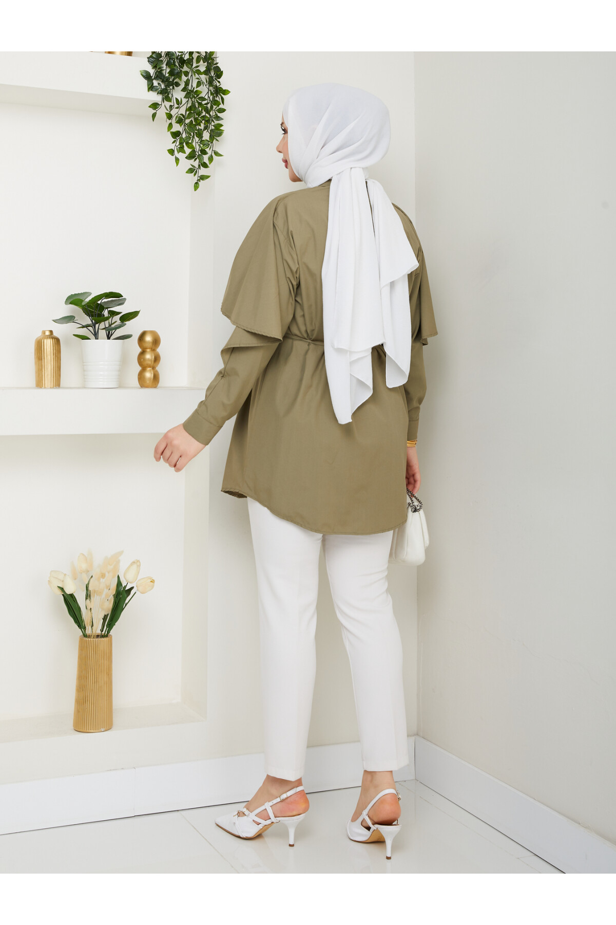 PELERİNLİ BAĞCIKLI GÖMLEK-HAKİ