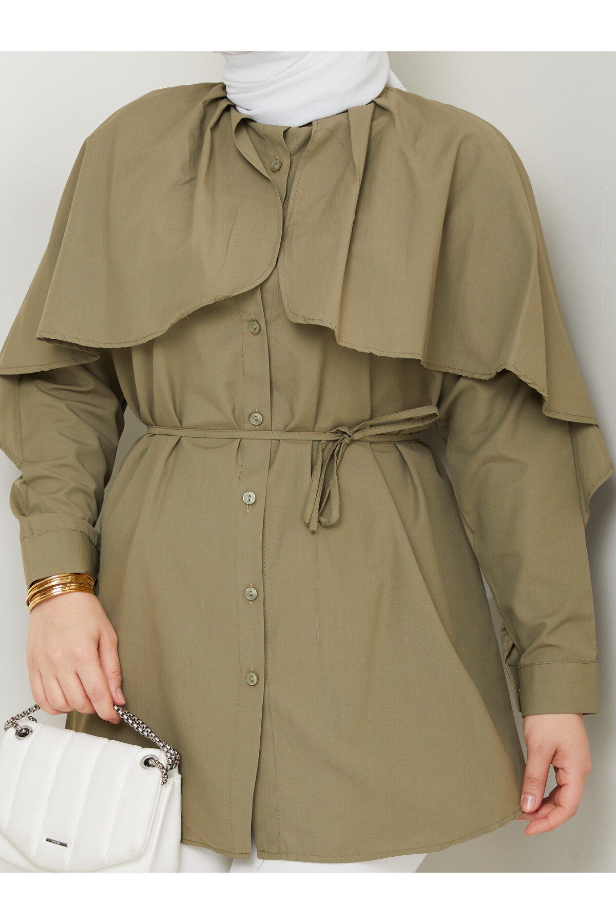 PELERİNLİ BAĞCIKLI GÖMLEK-HAKİ