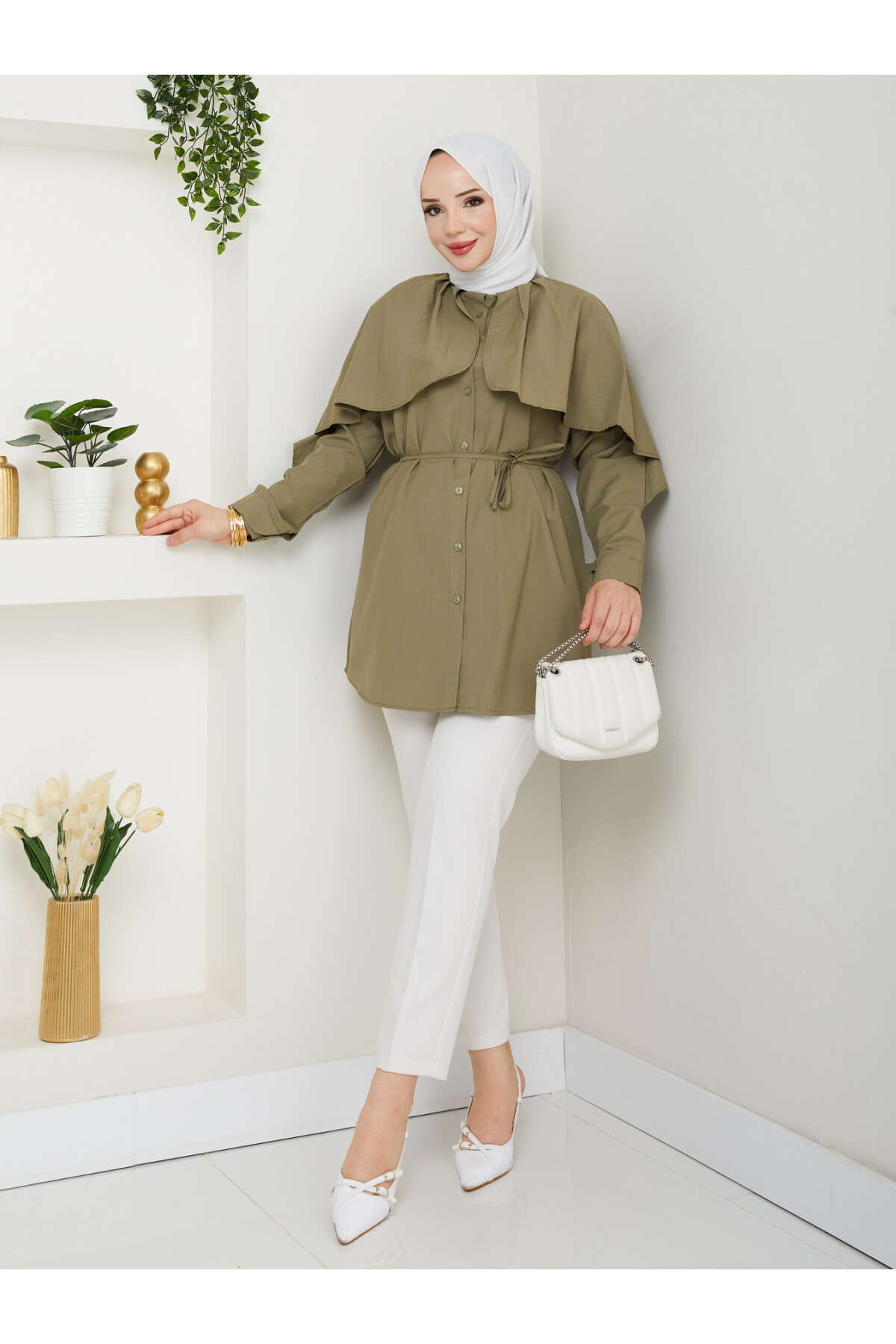 PELERİNLİ BAĞCIKLI GÖMLEK-HAKİ