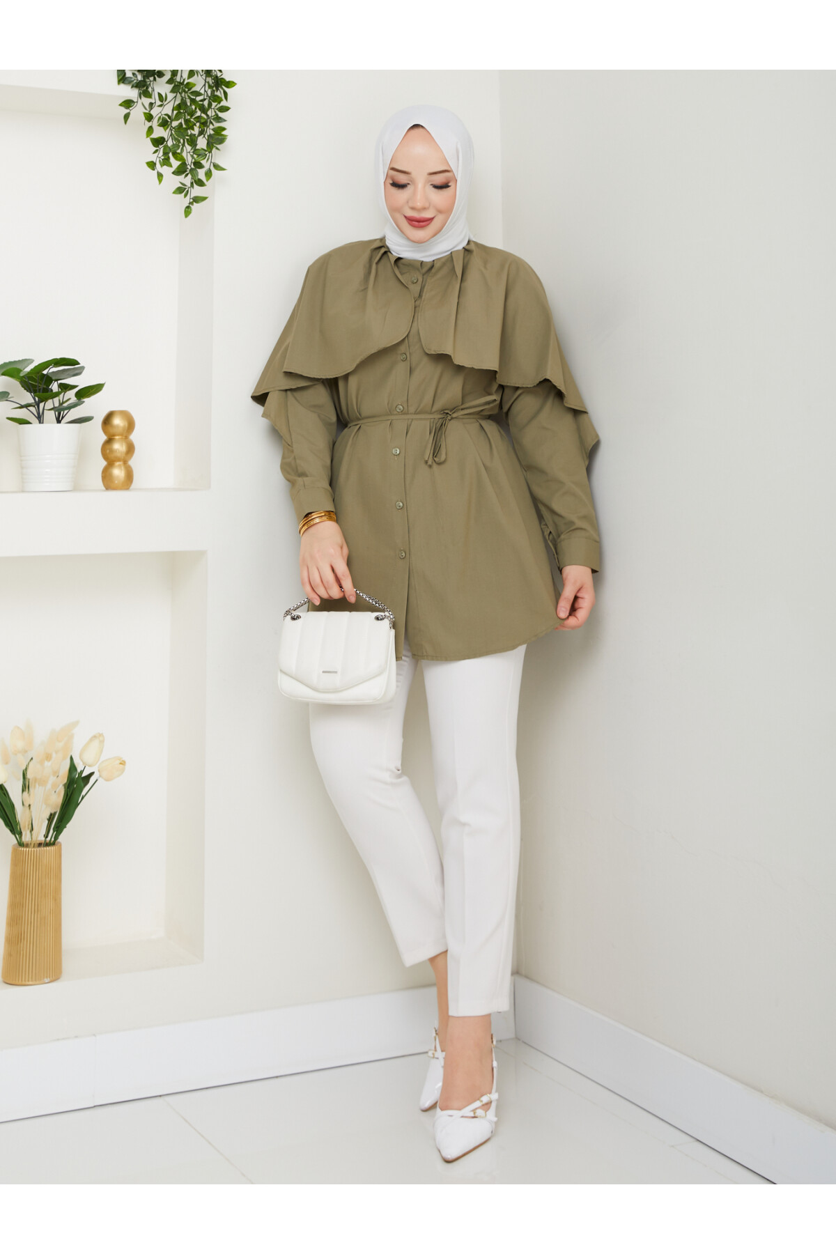 PELERİNLİ BAĞCIKLI GÖMLEK-HAKİ