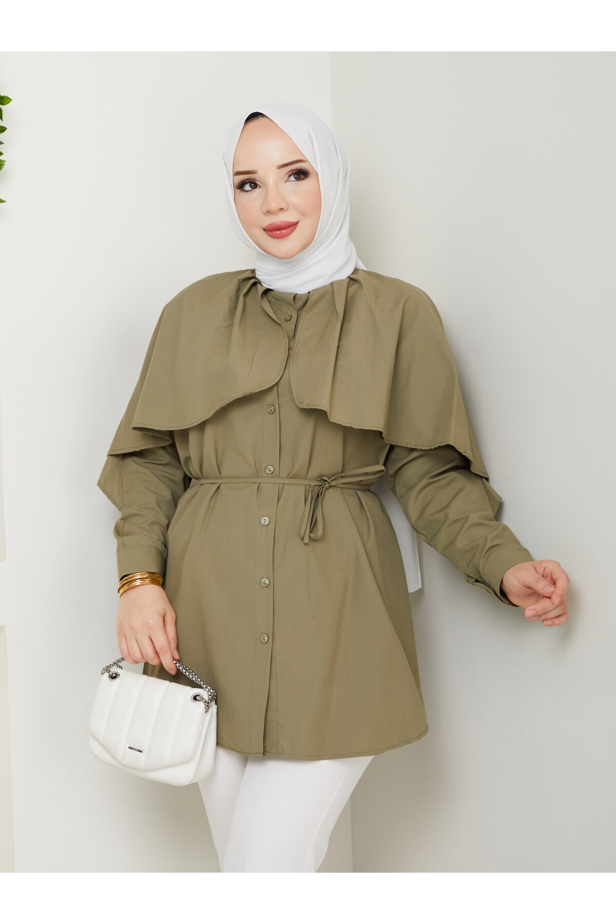 PELERİNLİ BAĞCIKLI GÖMLEK-HAKİ