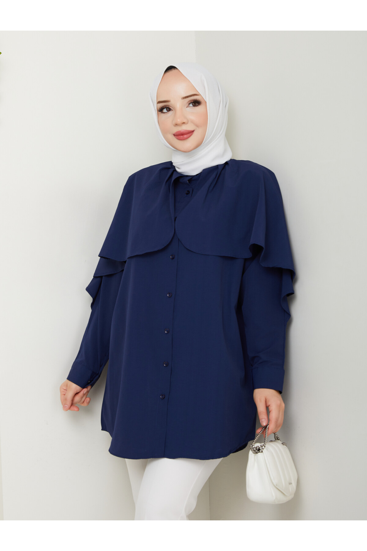 PELERİNLİ BAĞCIKLI GÖMLEK-LACİVERT