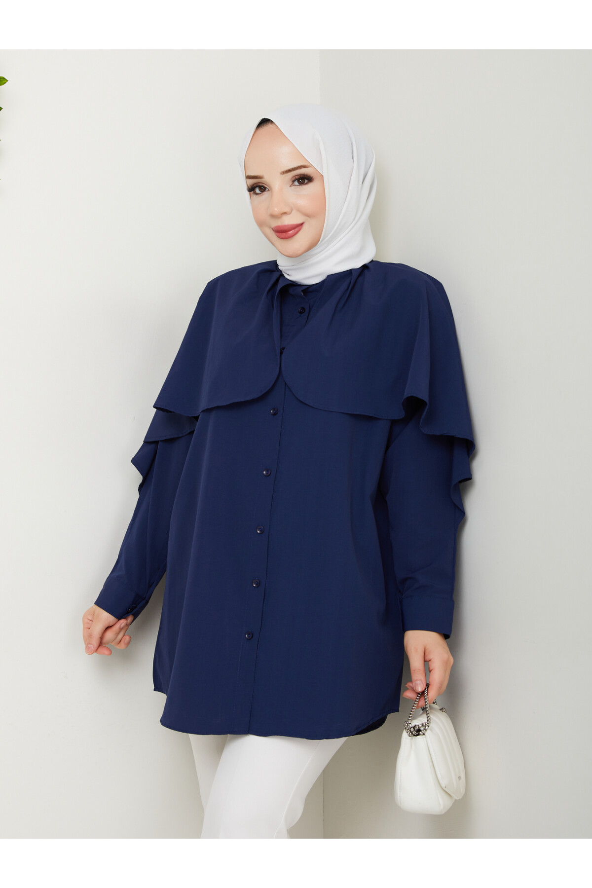 PELERİNLİ BAĞCIKLI GÖMLEK-LACİVERT