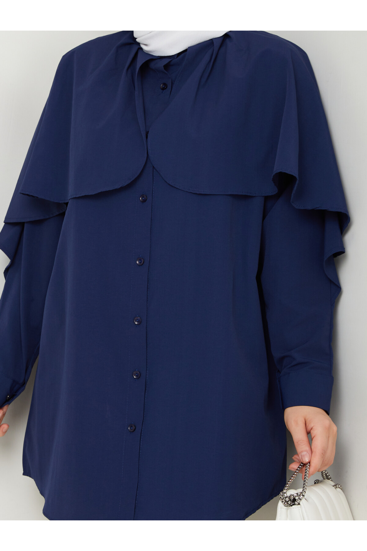 PELERİNLİ BAĞCIKLI GÖMLEK-LACİVERT