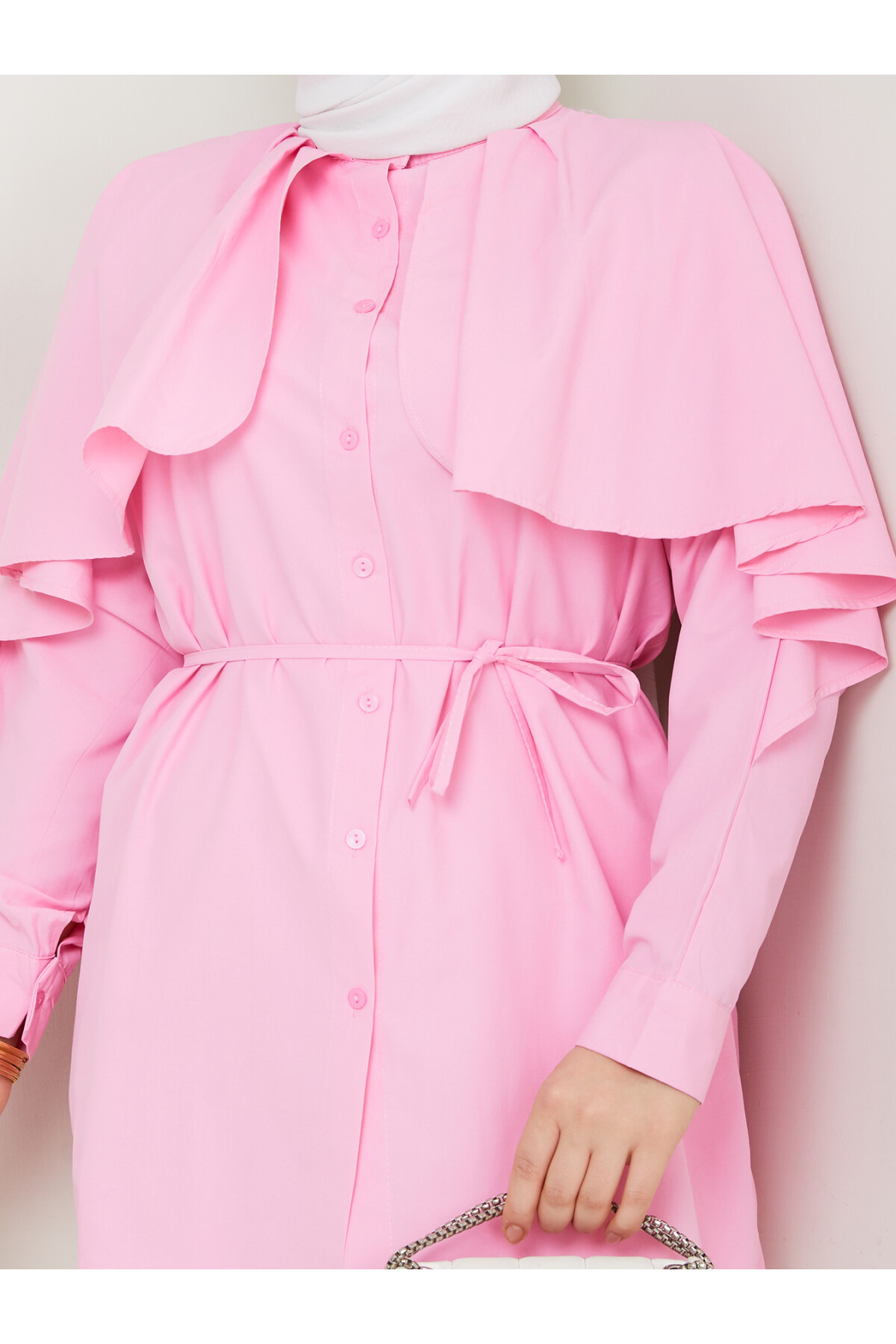PELERİNLİ BAĞCIKLI GÖMLEK-PEMBE