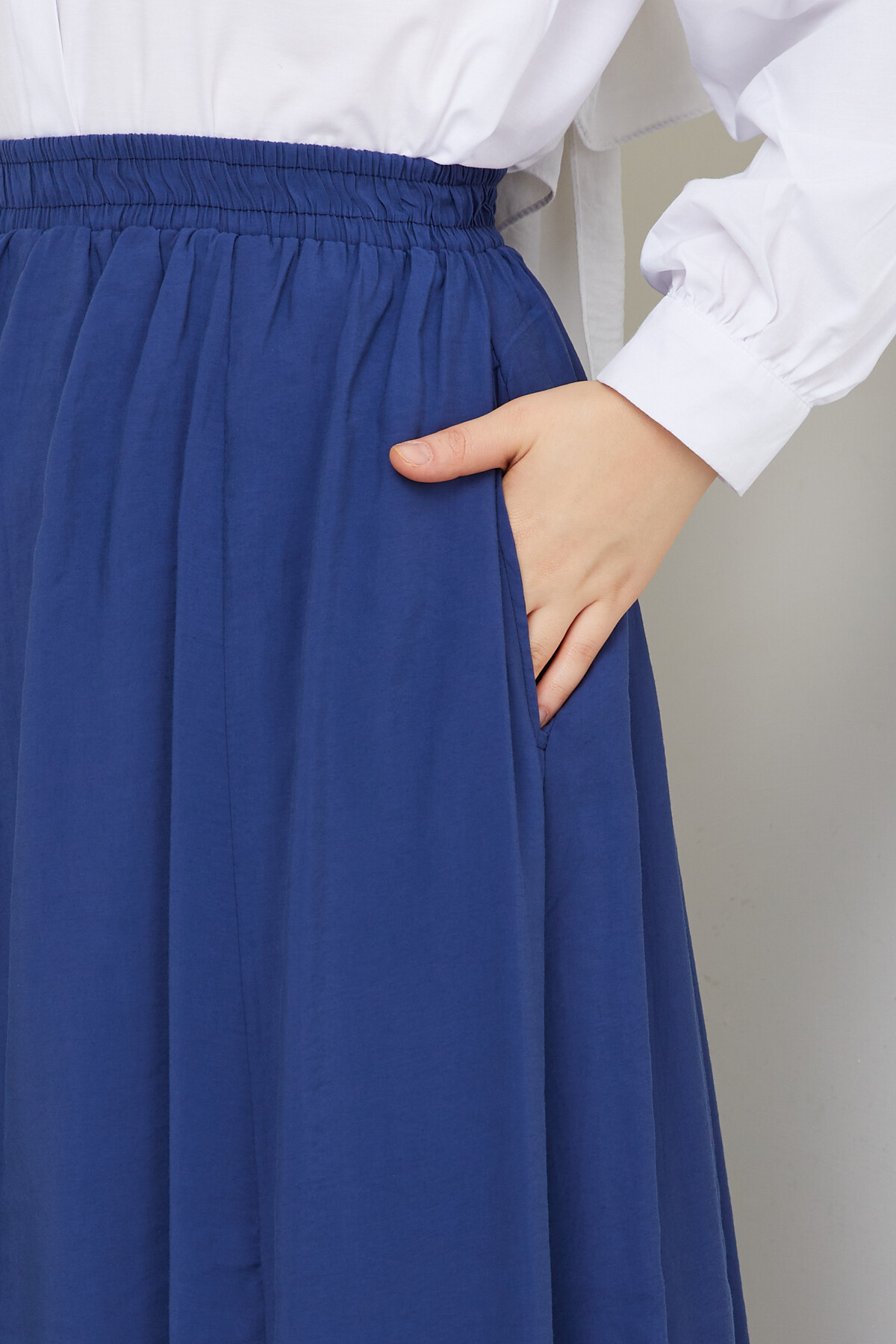 PERY CEPLİ KETEN ETEK-LACİVERT