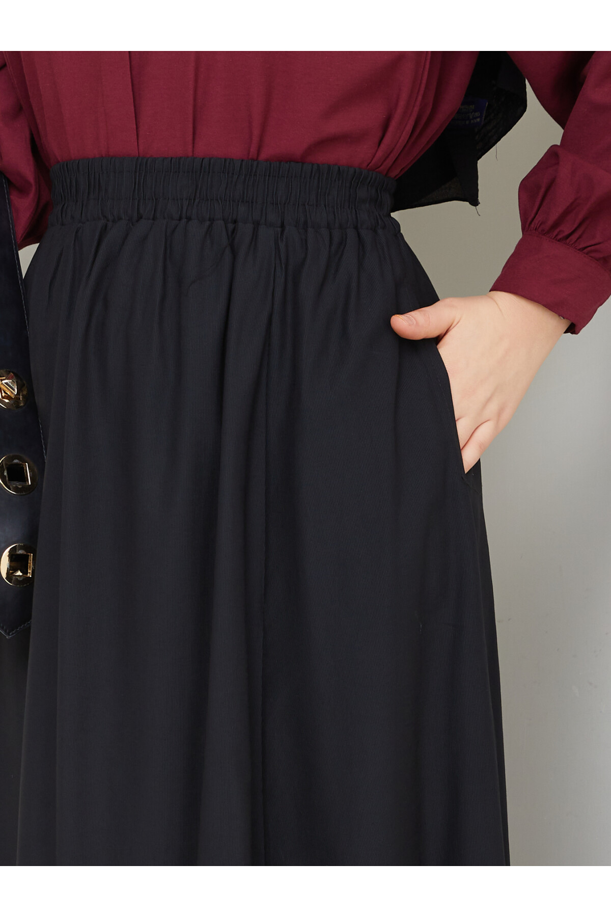 PERY CEPLİ KETEN ETEK-SİYAH