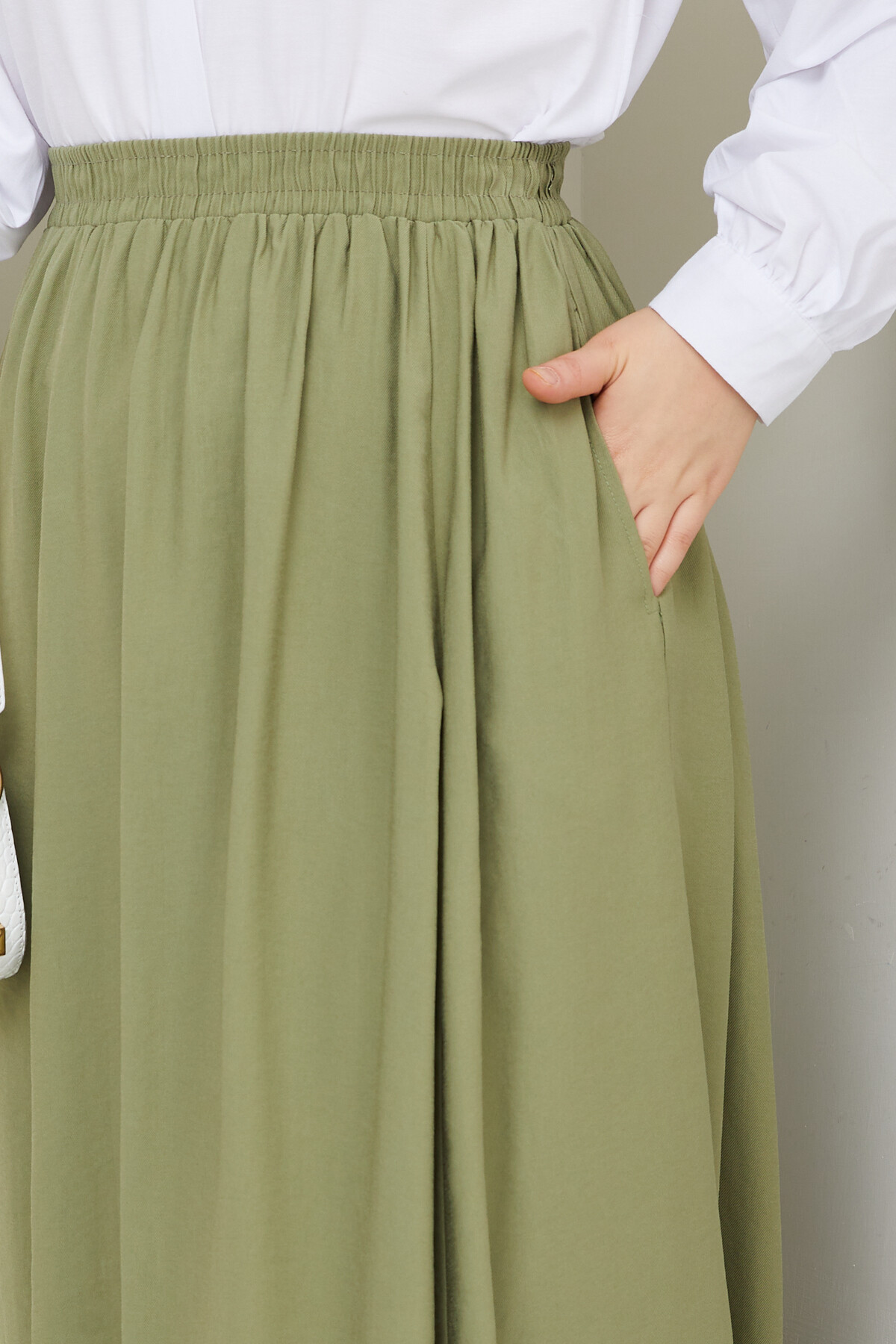 PERY CEPLİ KETEN ETEK-YEŞİL