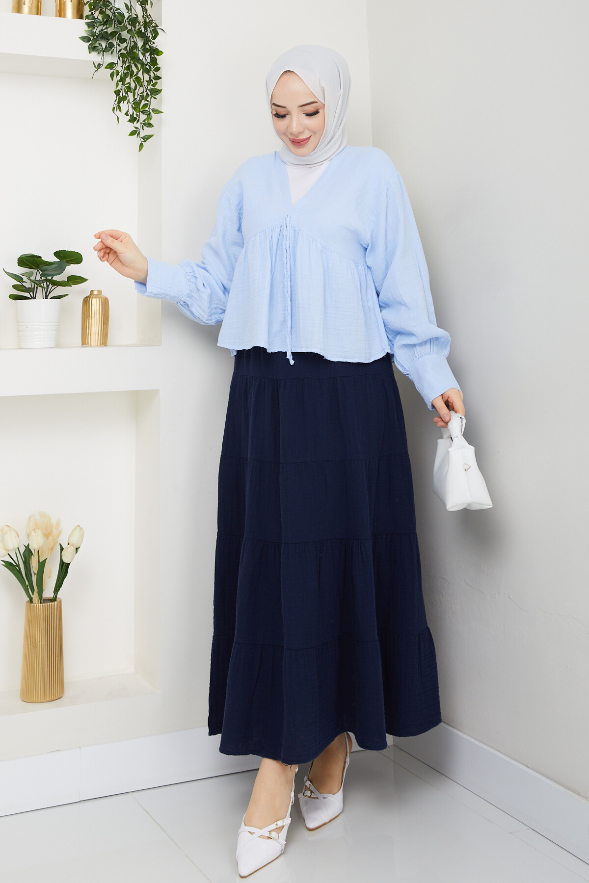 R MÜSLİN ETEK-LACİVERT