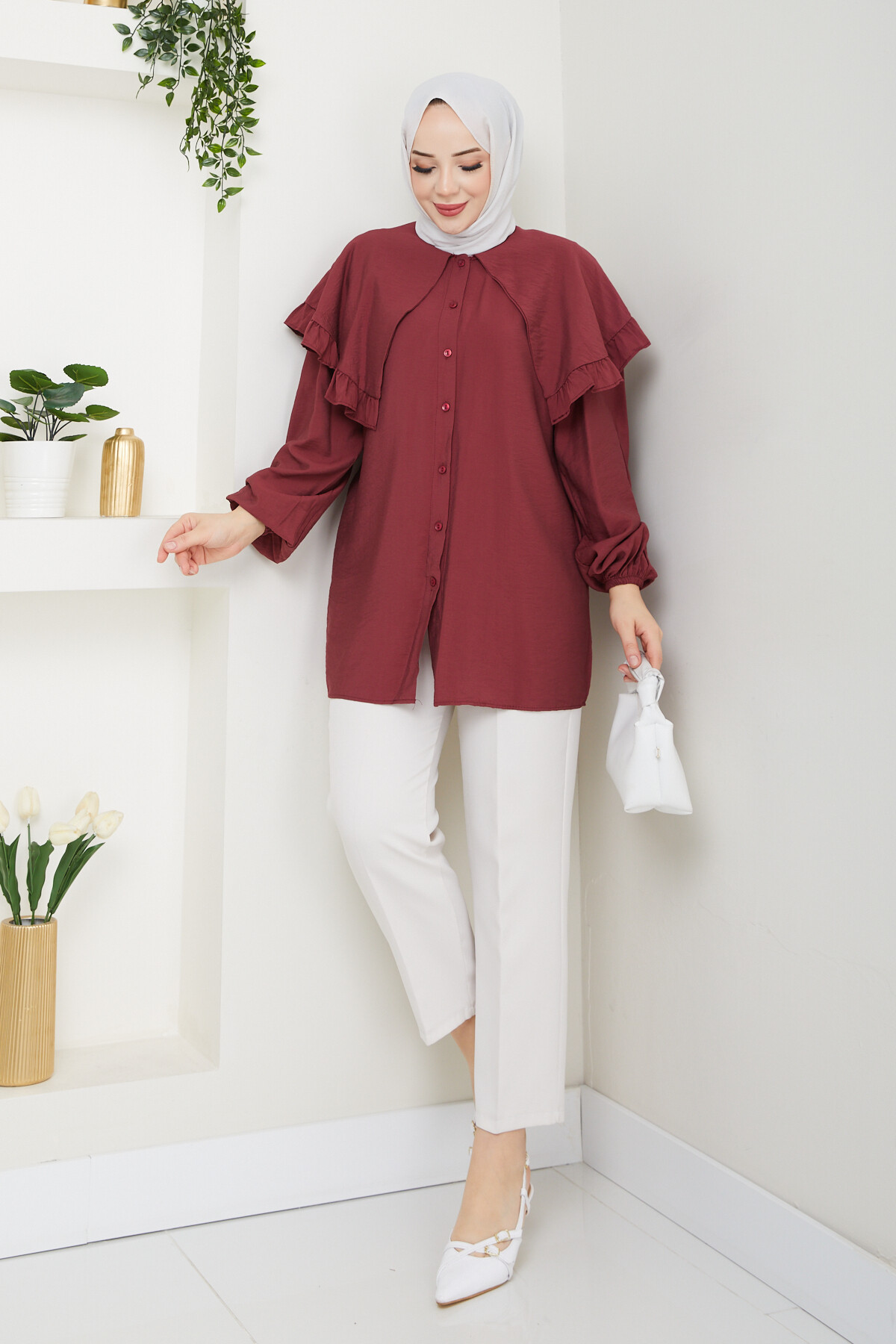 ŞAL YAKA TUNİK-BORDO