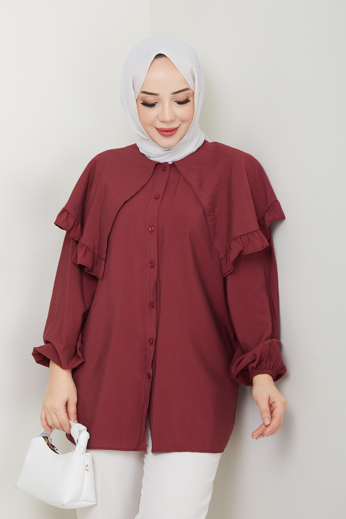 ŞAL YAKA TUNİK-BORDO