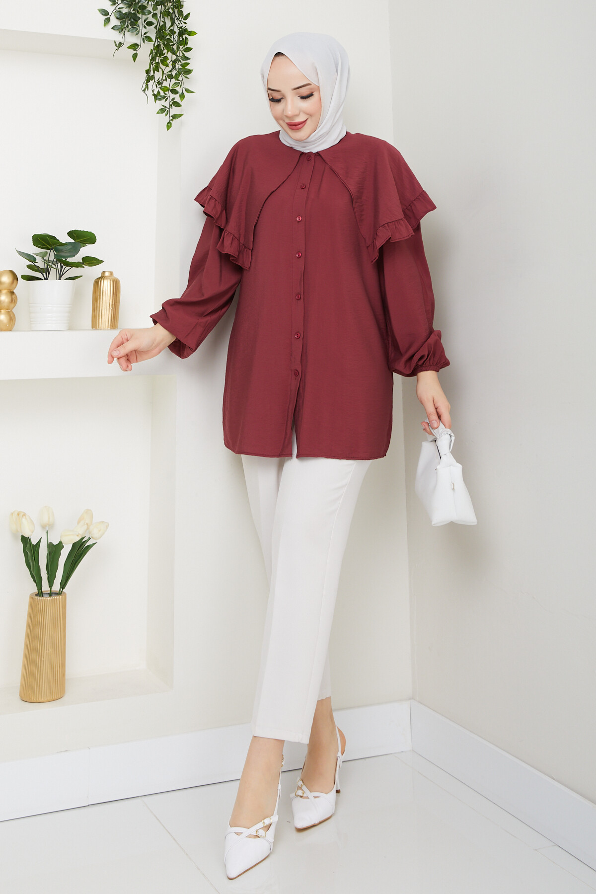ŞAL YAKA TUNİK-BORDO