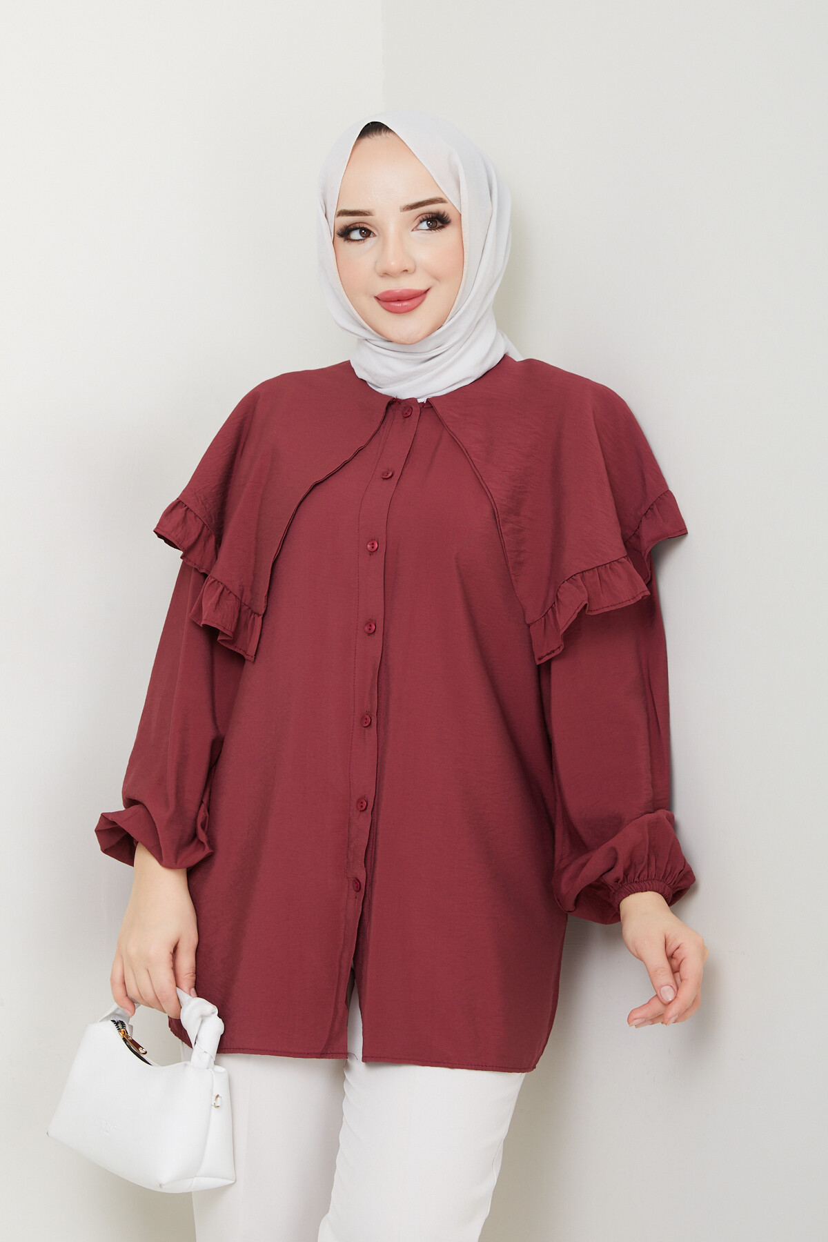 ŞAL YAKA TUNİK-BORDO