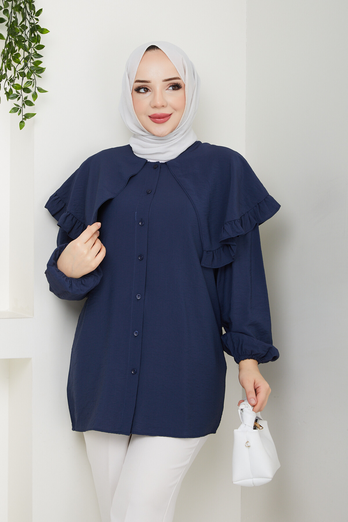 ŞAL YAKA TUNİK-LACİVERT