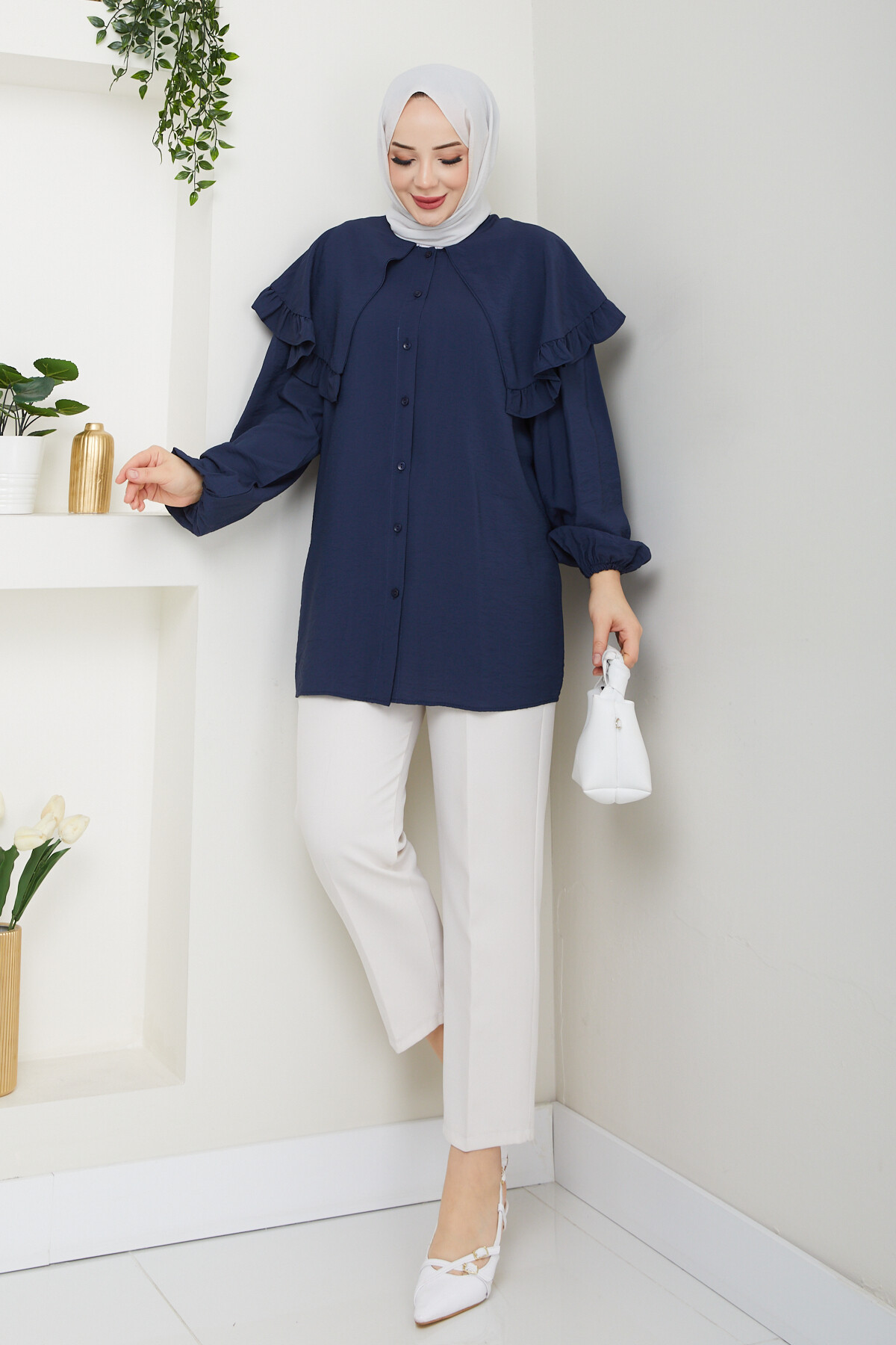 ŞAL YAKA TUNİK-LACİVERT