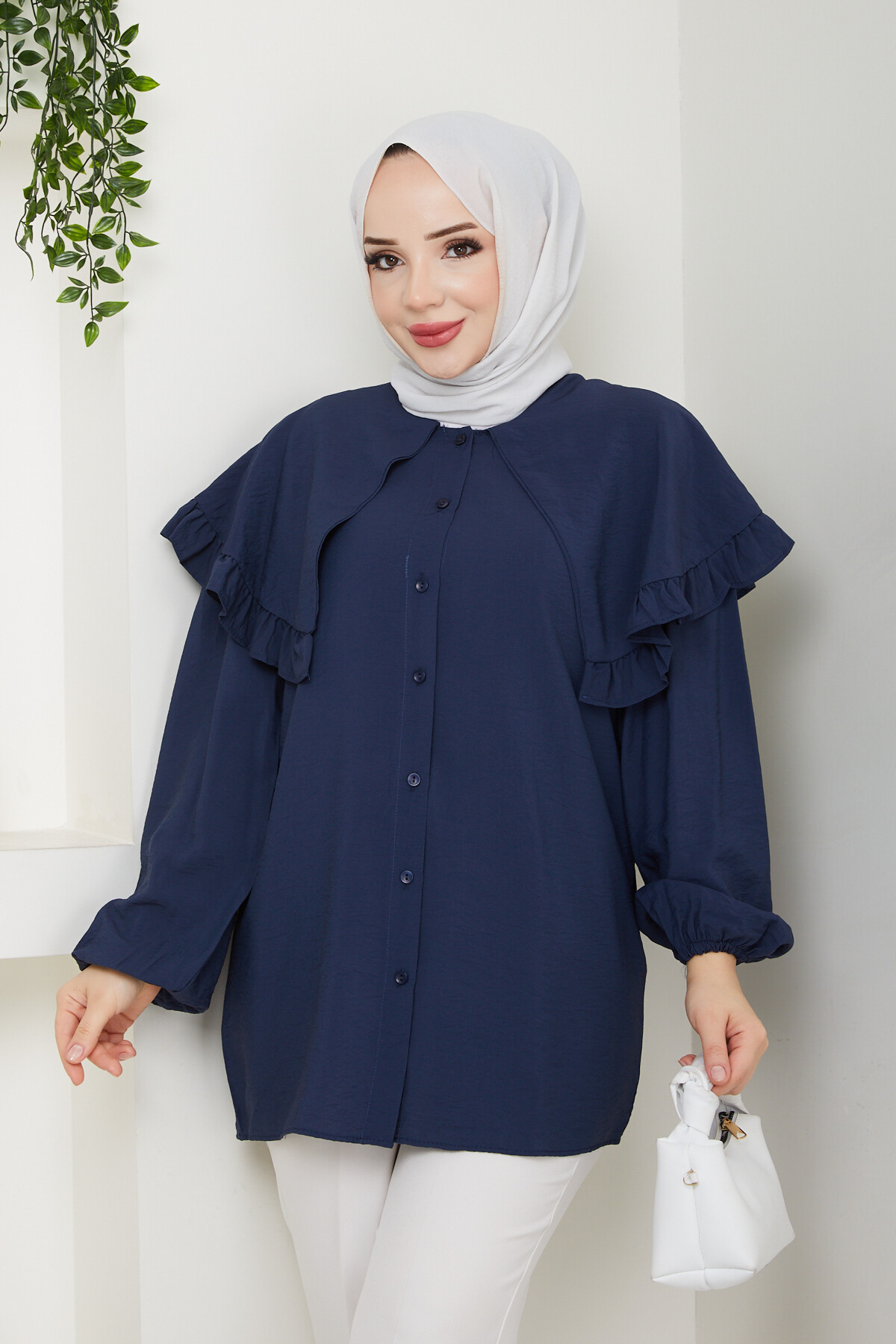 ŞAL YAKA TUNİK-LACİVERT