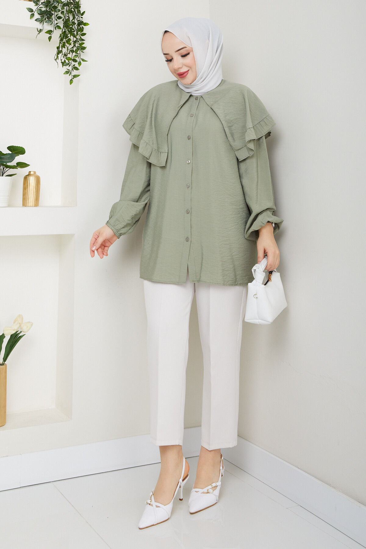 ŞAL YAKA TUNİK-MİNT YEŞİLİ