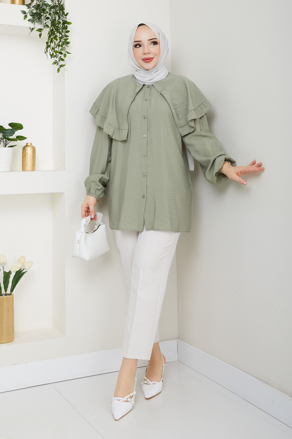 ŞAL YAKA TUNİK-MİNT YEŞİLİ