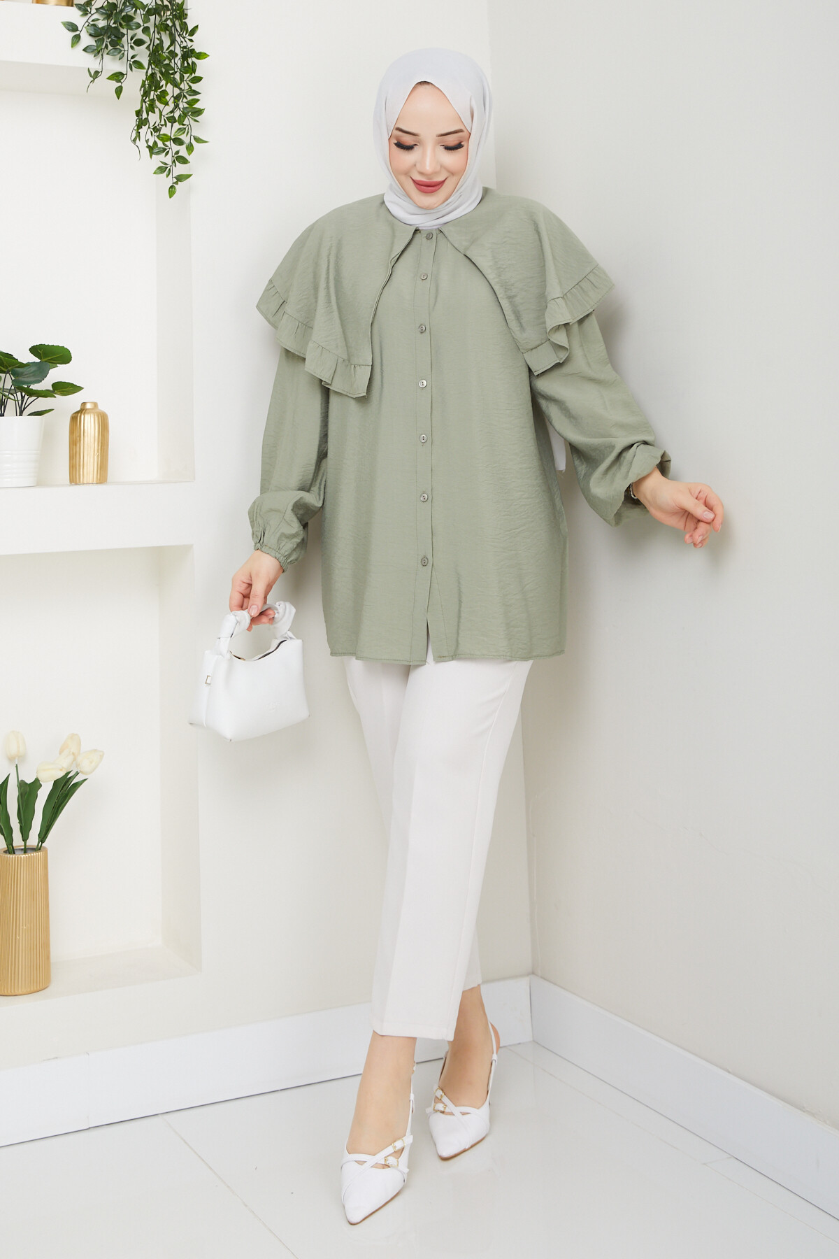 ŞAL YAKA TUNİK-MİNT YEŞİLİ