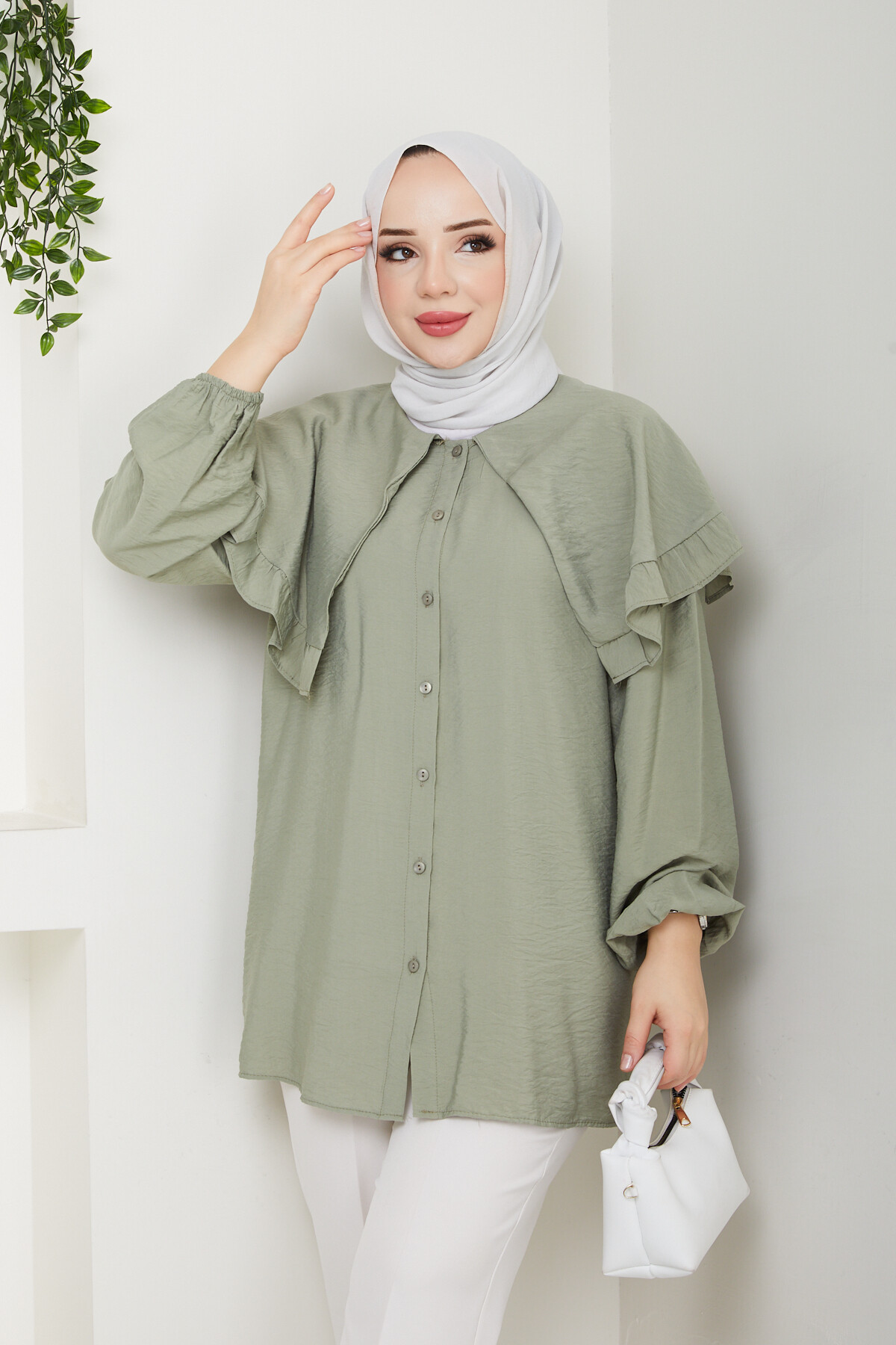 ŞAL YAKA TUNİK-MİNT YEŞİLİ