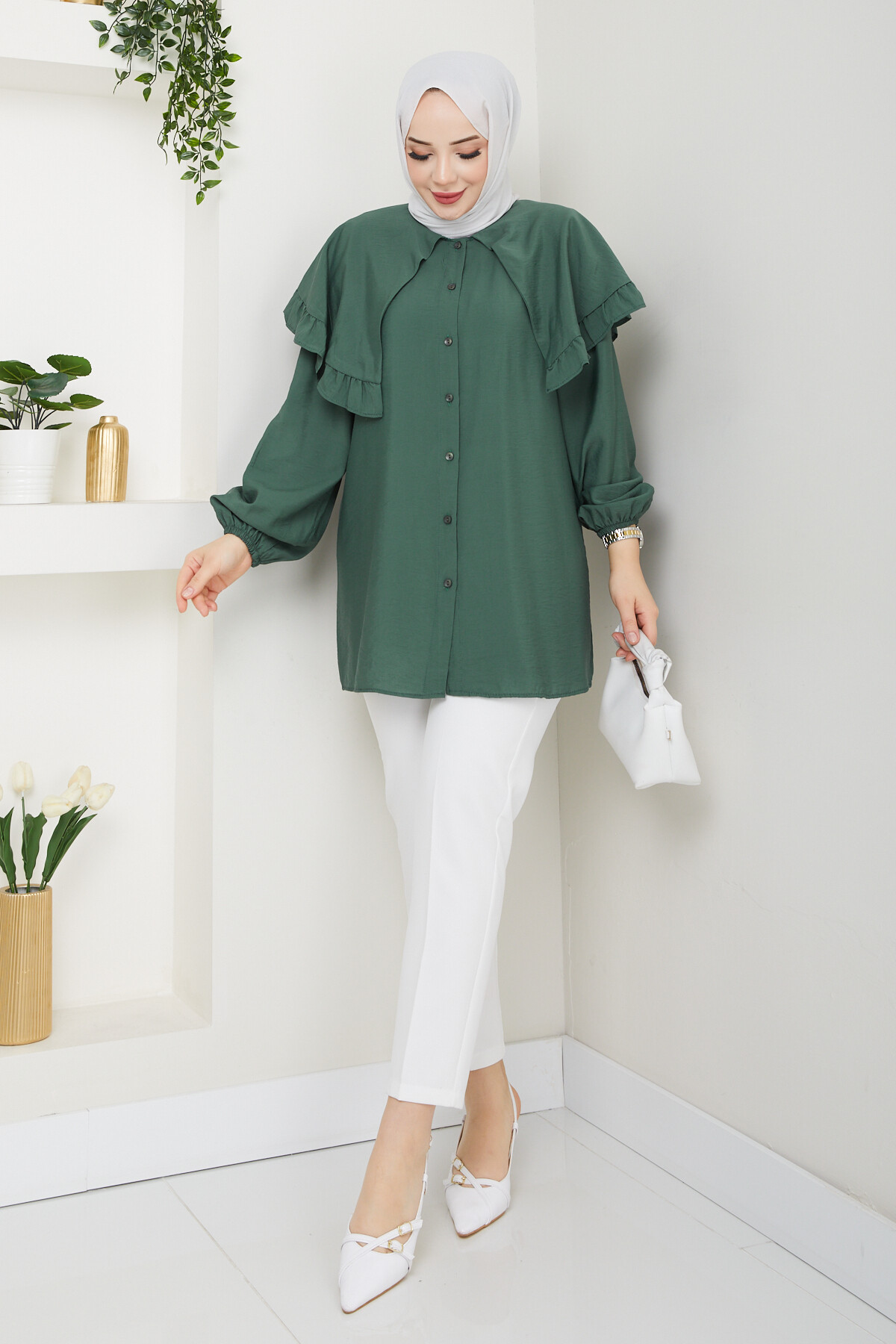 ŞAL YAKA TUNİK-YEŞİL