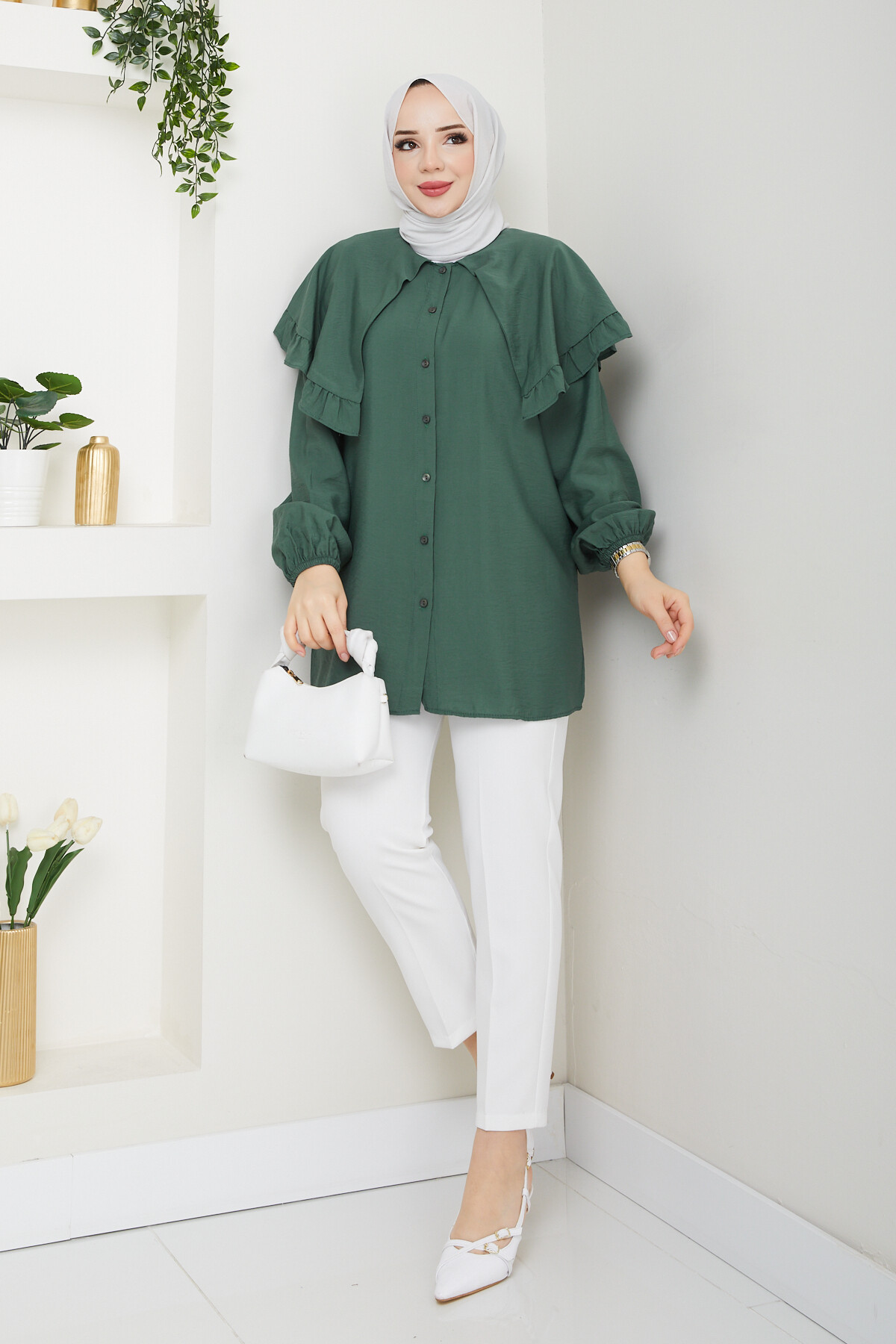 ŞAL YAKA TUNİK-YEŞİL