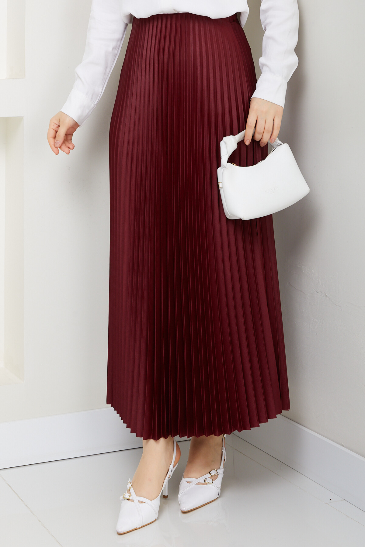 SATEN GÖRÜNÜMLÜ ETEK-BORDO