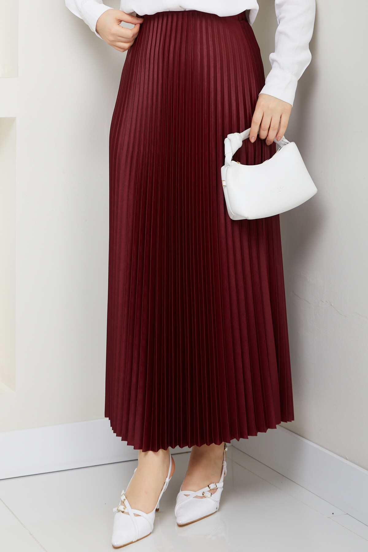 SATEN GÖRÜNÜMLÜ ETEK-BORDO