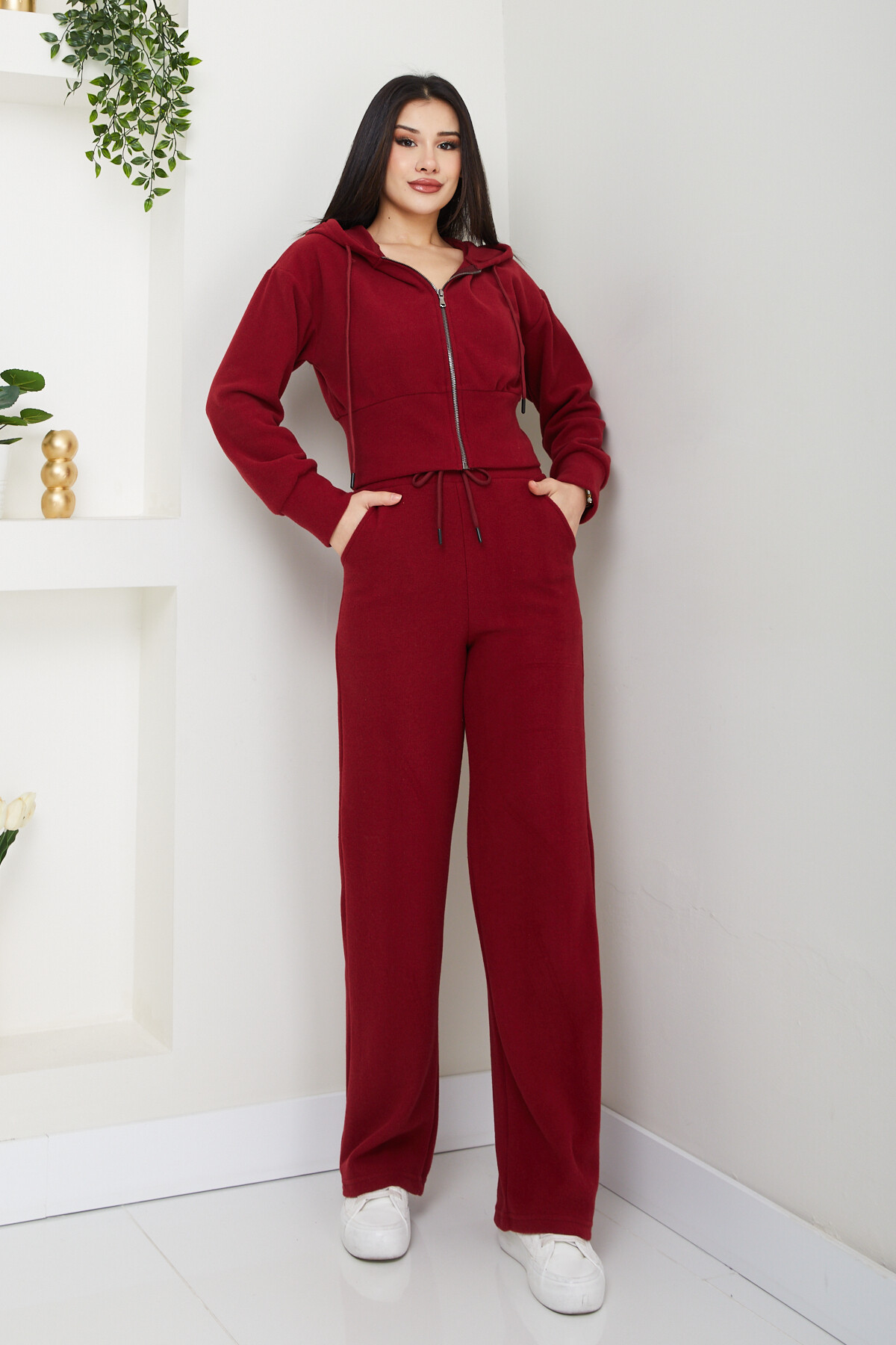 SELANİK KAPSONLU CROP TAKIM-BORDO