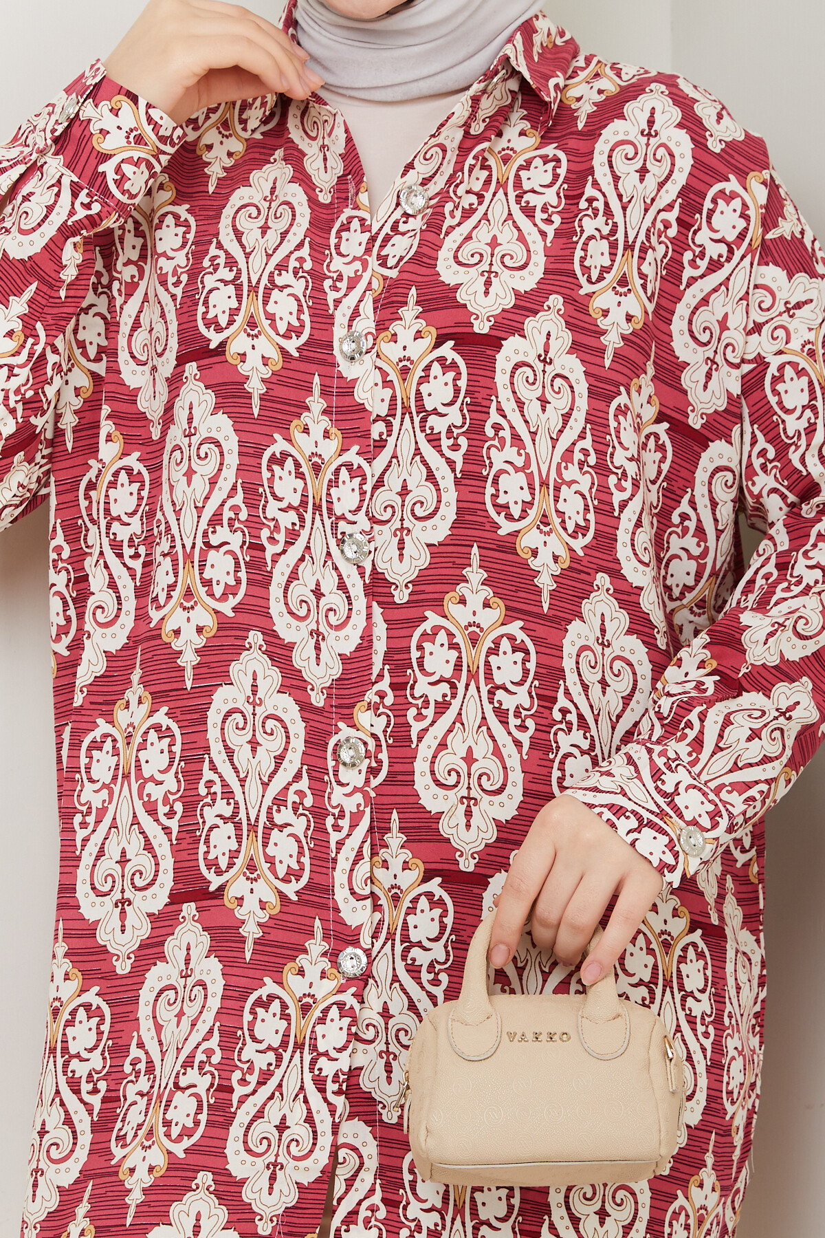 VİNTAGE DESEN GÖMLEK-BORDO