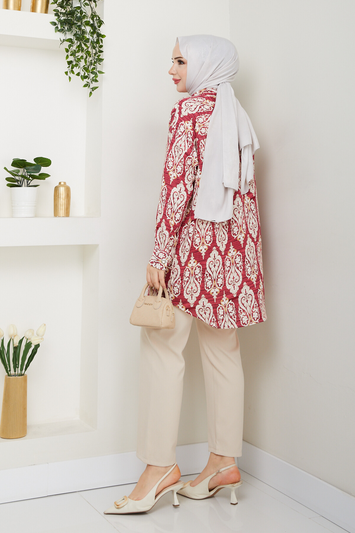 VİNTAGE DESEN GÖMLEK-BORDO