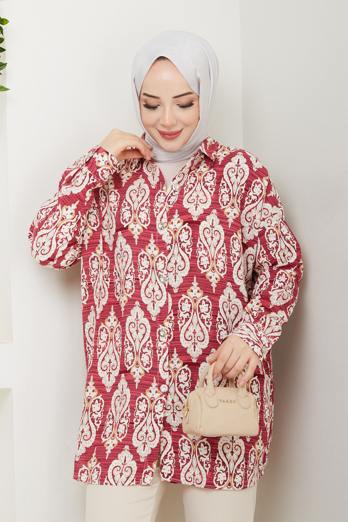 VİNTAGE DESEN GÖMLEK-BORDO