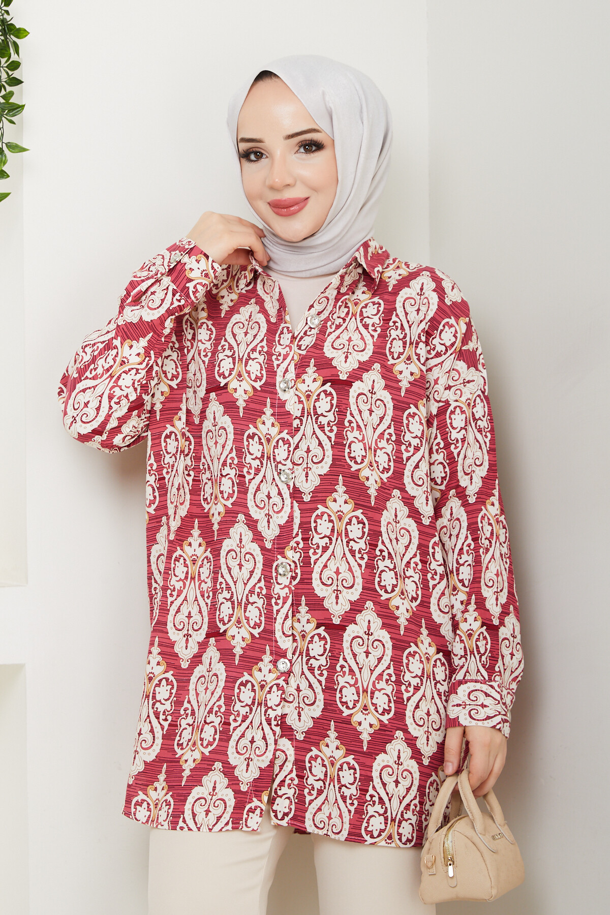 VİNTAGE DESEN GÖMLEK-BORDO