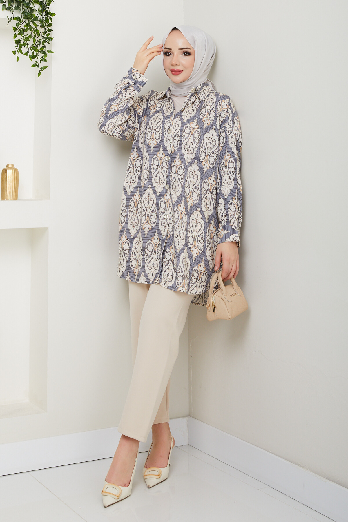 VİNTAGE DESEN GÖMLEK-GRİ