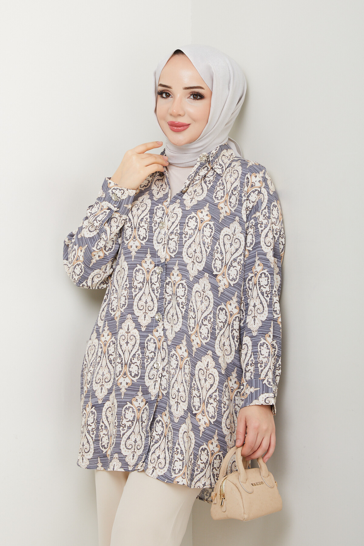 VİNTAGE DESEN GÖMLEK-GRİ