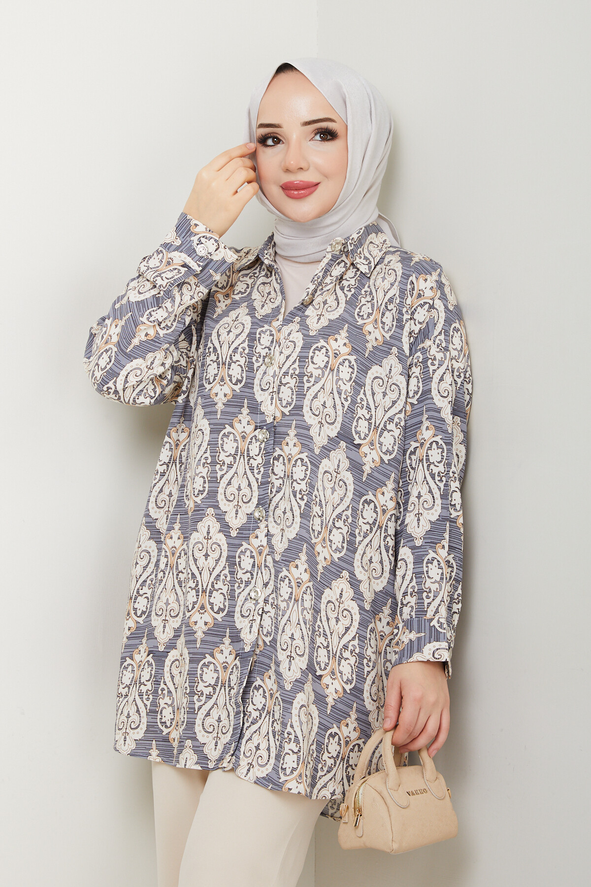 VİNTAGE DESEN GÖMLEK-GRİ