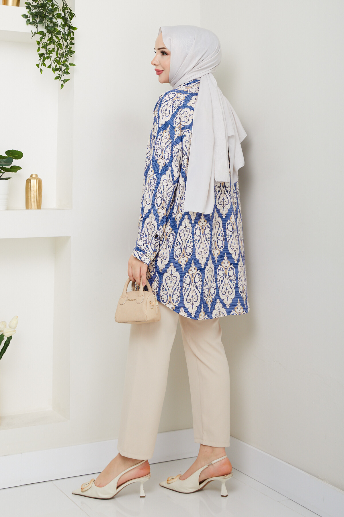 VİNTAGE DESEN GÖMLEK-MAVİ