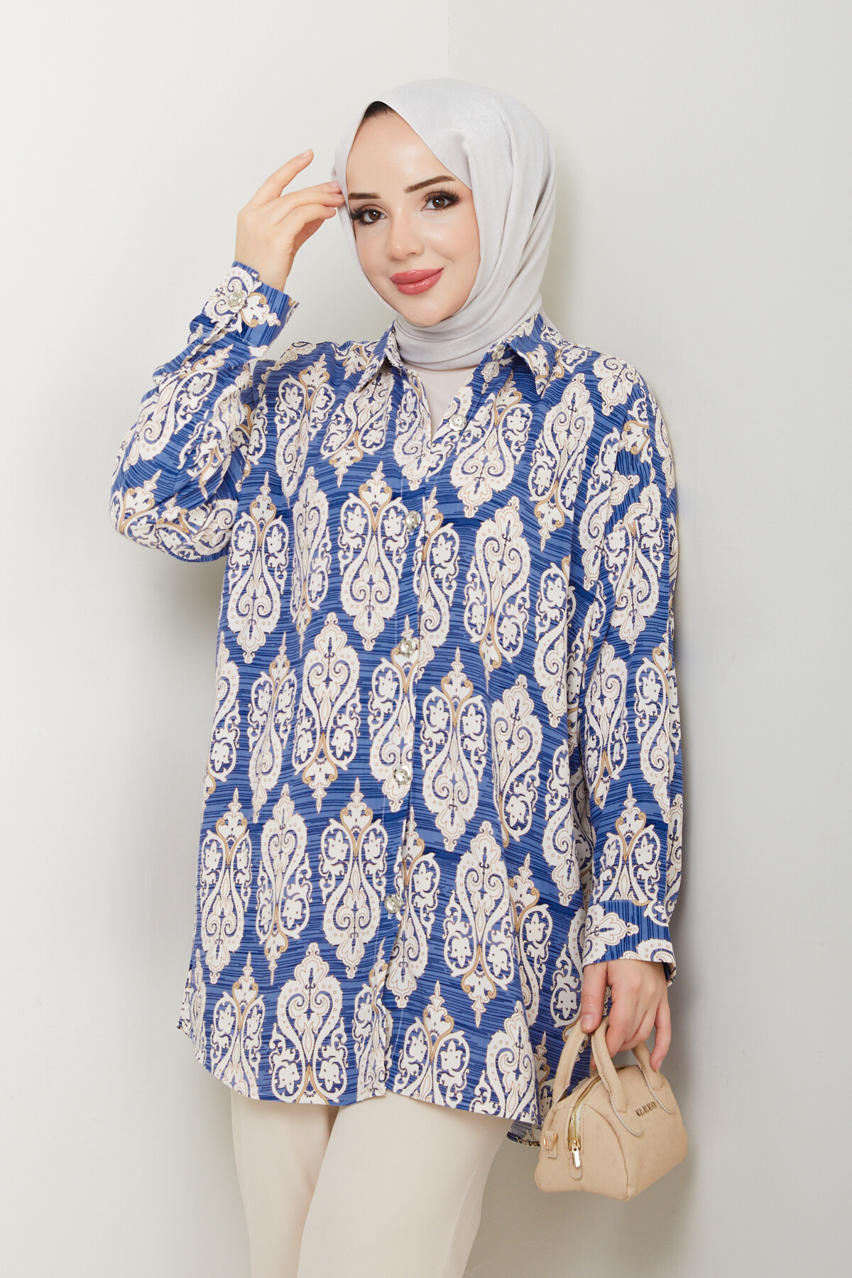 VİNTAGE DESEN GÖMLEK-MAVİ