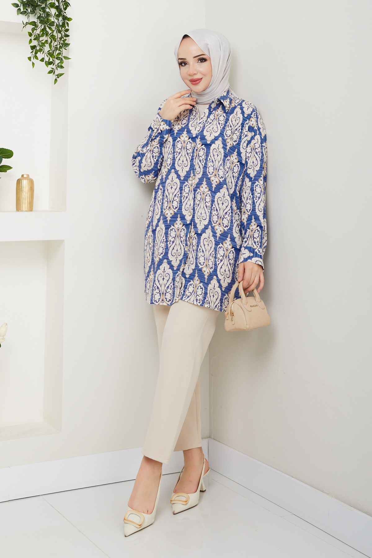 VİNTAGE DESEN GÖMLEK-MAVİ