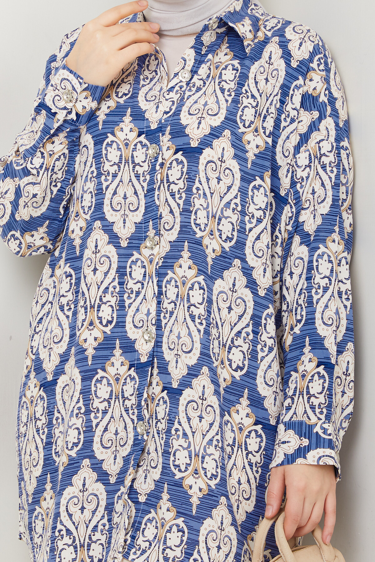 VİNTAGE DESEN GÖMLEK-MAVİ