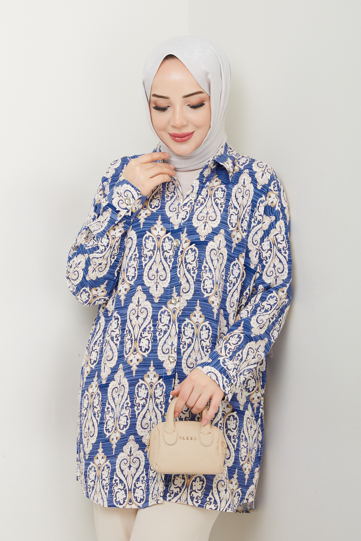 VİNTAGE DESEN GÖMLEK-MAVİ