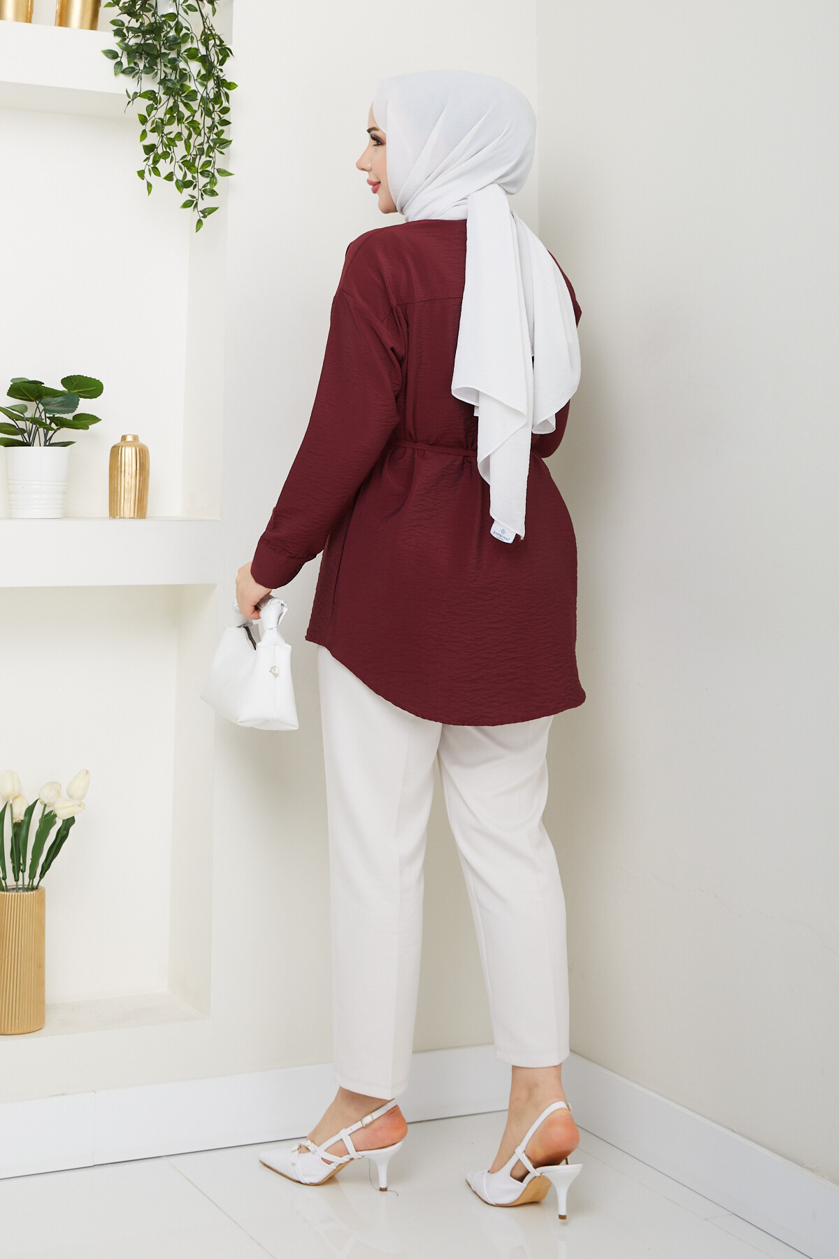 VİO ÇİÇEKLİ GÖMLEK-BORDO