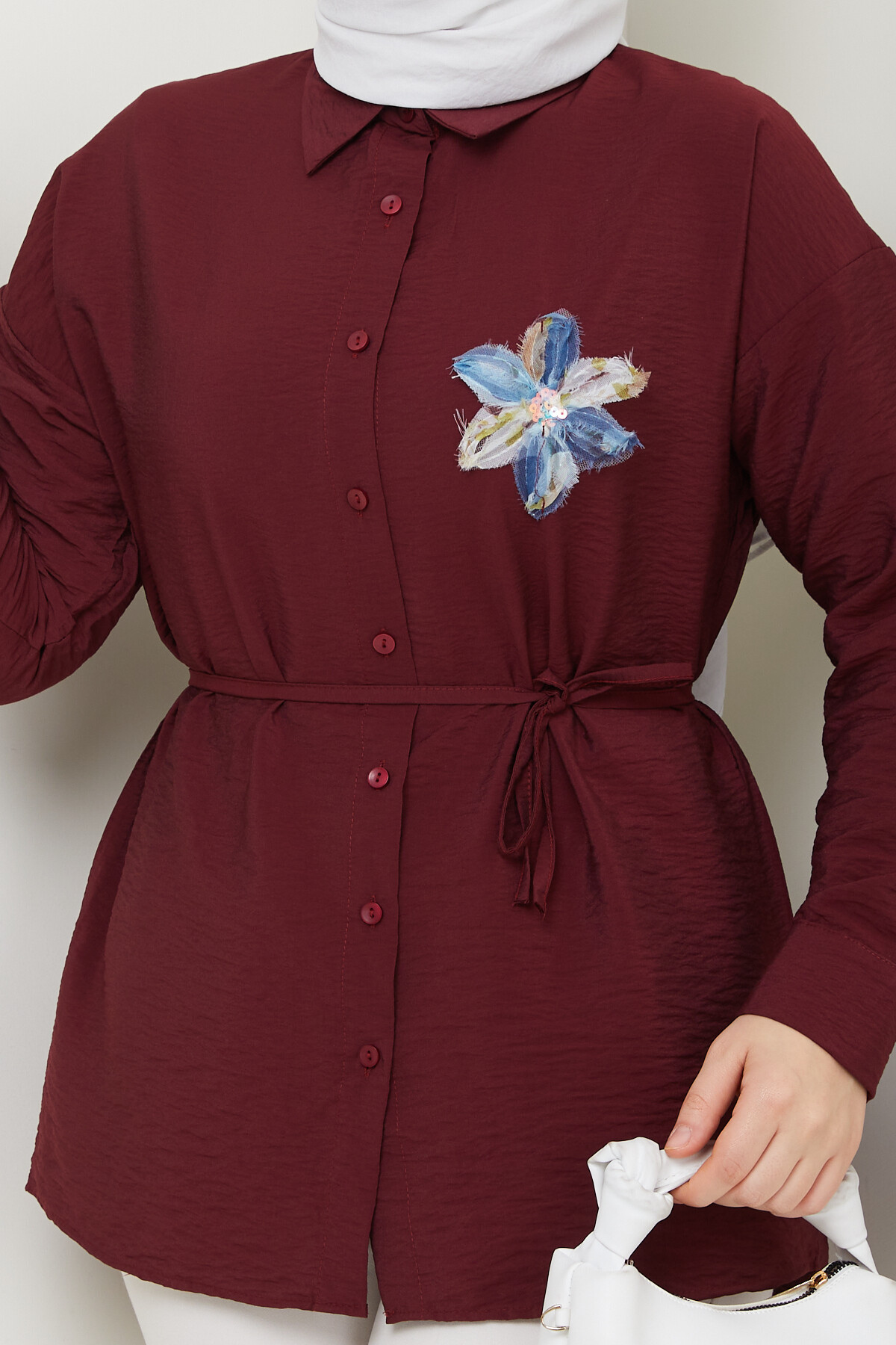 VİO ÇİÇEKLİ GÖMLEK-BORDO